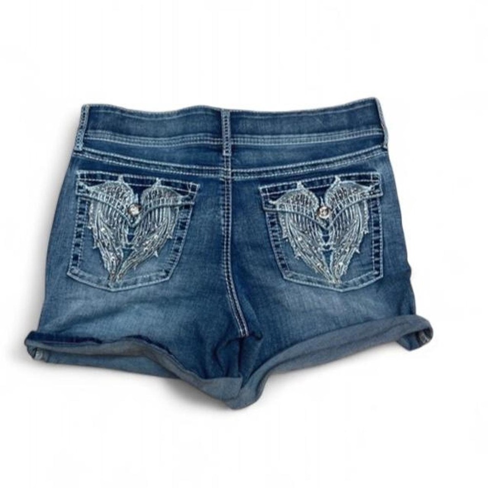 Apt 9 Embellished Angel Wings Rhinestone Denim Shorts Blue Cuffed Women's 14